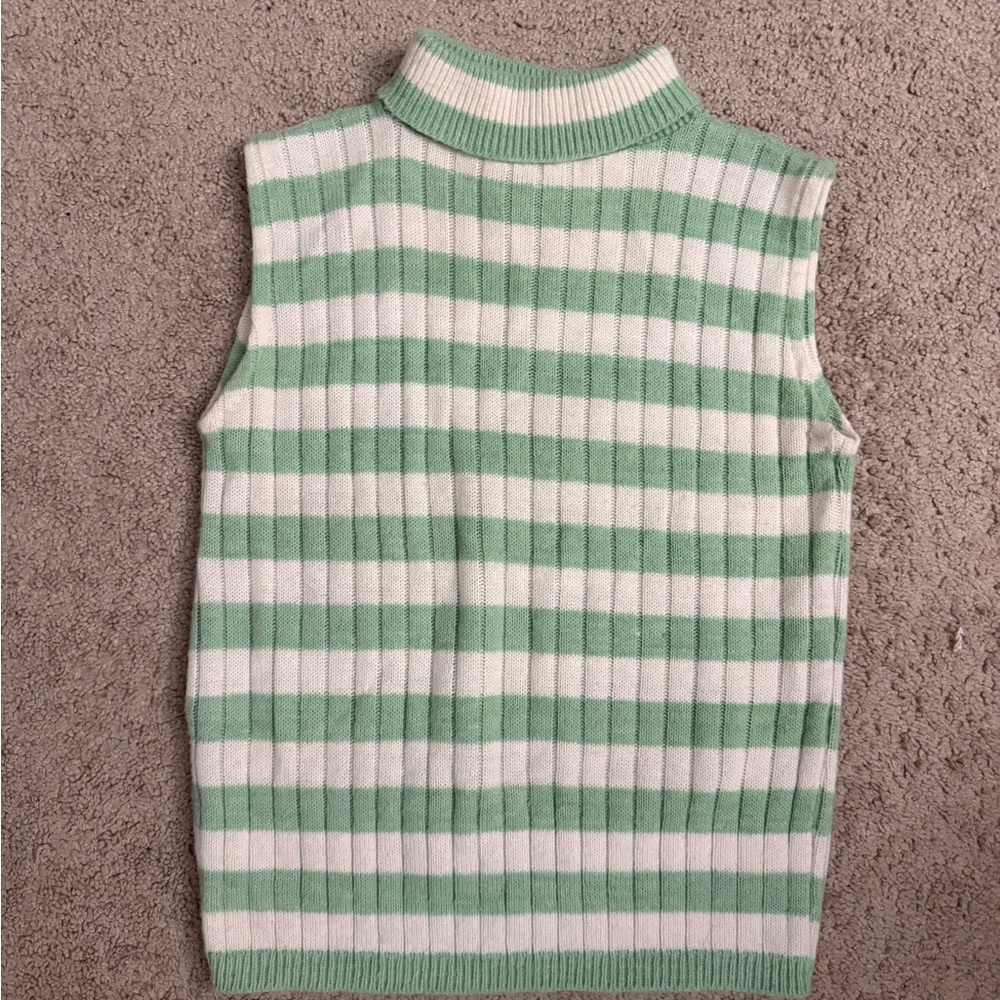 Vintage Green and White Striped Sleeveless Sweater
